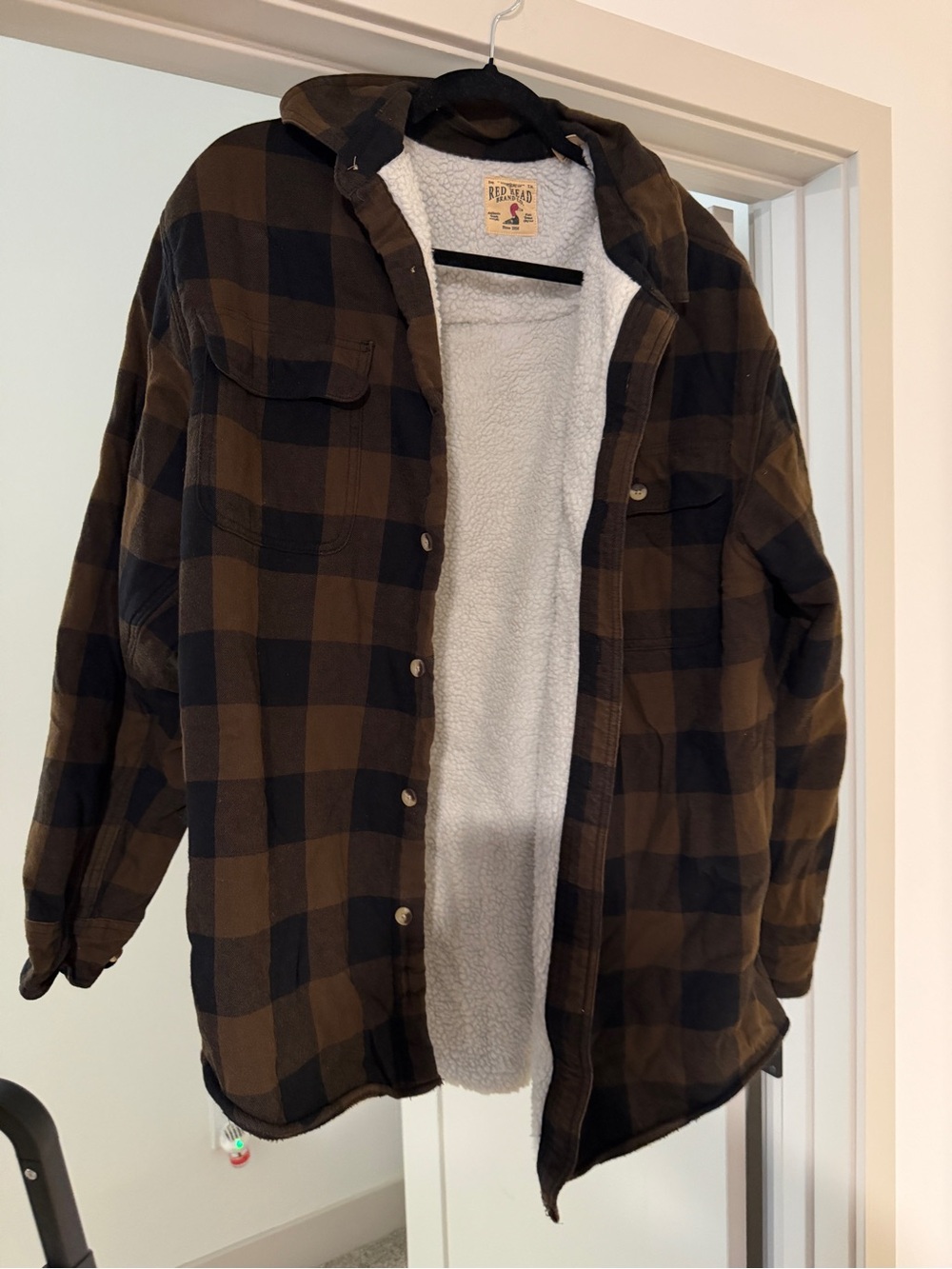RedHead Brown and Black Buffalo Plaid Sherpa-Lined Shirt Jacket